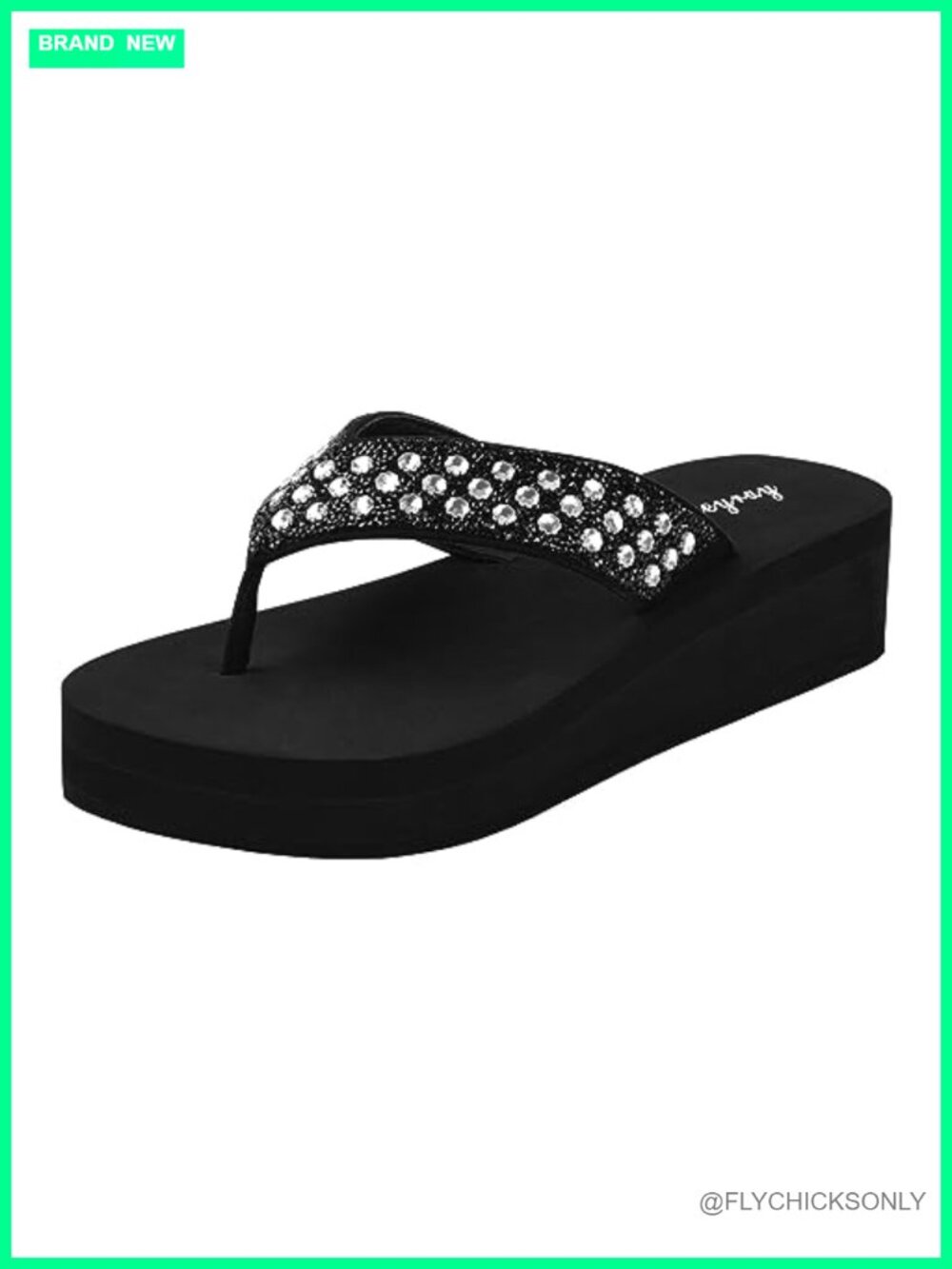 Rhinestone Wedge Flip Flops Memory Foam Insole Sequin Sandals